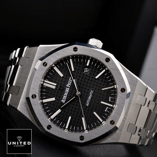 Audemars Piguet Black Dial Stainless Steel Inspired side view black background