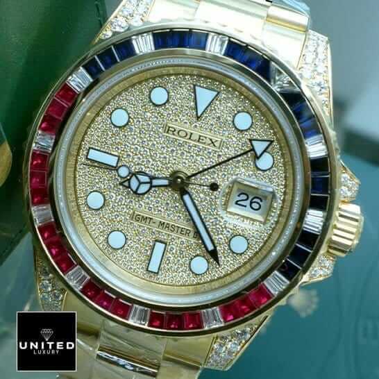 Rolex GMT Master II 116758 SARU Yellow Gold Diamonds Dial Gem-Set Inspired