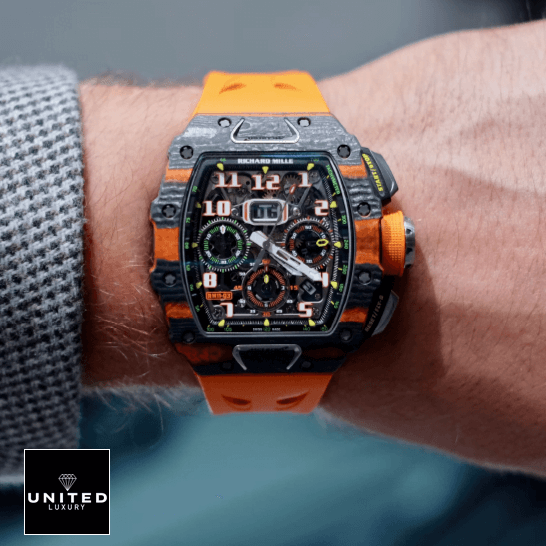 Richard Mille Mclaren hand Orange Rubber Bracelet Inspired on the man wrist