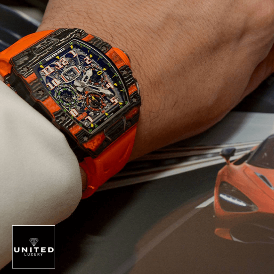 Richard Mille Orange Bracelet Cabron Case Inspired on the wirst