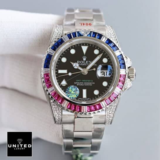 Rolex GMT Master II 116710 Blue-Red Gem-Set Bezel on his hands Inspired