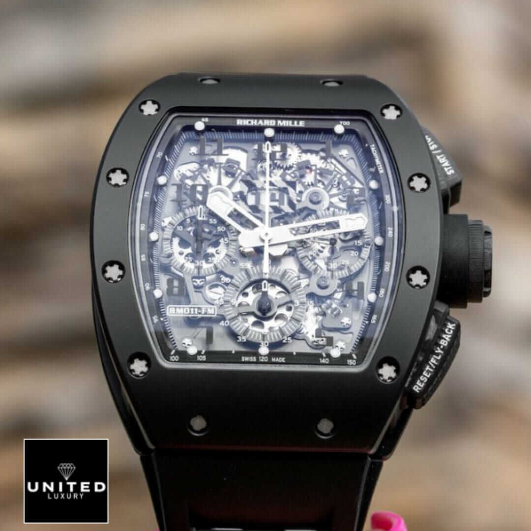 Richard Mille White Dial Black Rubber Bracelet Inspired front view