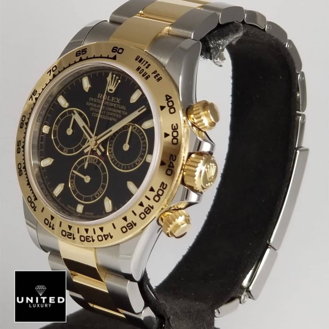 Rolex Daytona Gold & Steel Black 116503 Inspired Gold Button & Crown Pusher