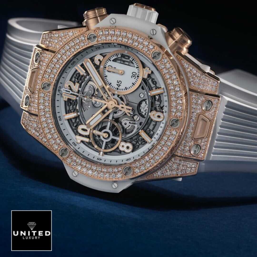 Hublot Big Bang Rose Gold Diamond Bezel Inspired white background