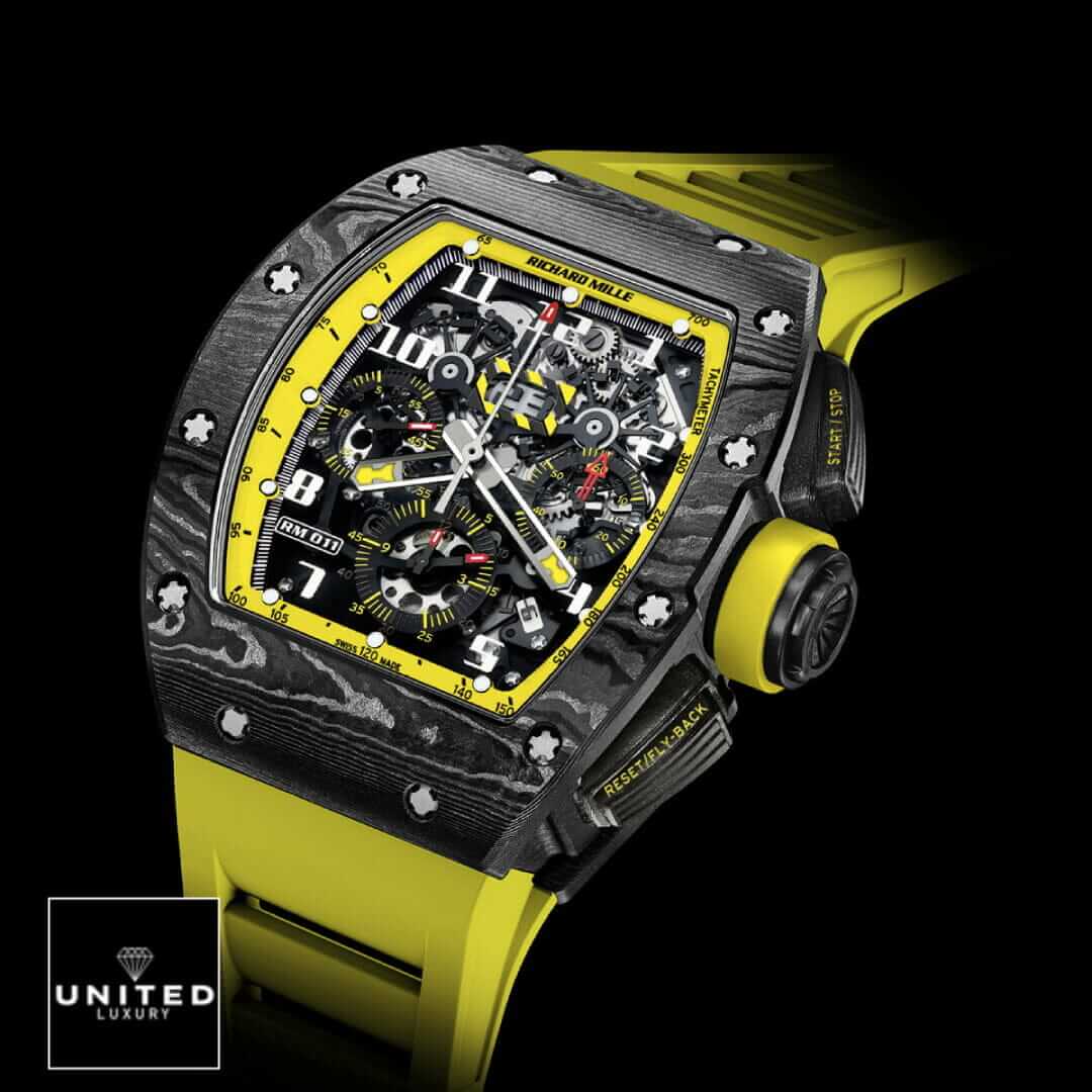 Richard Mille Black Bezel Yellow Bracelet Inspired black background