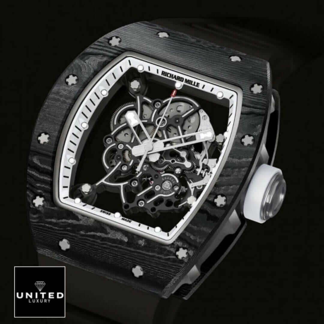 Richard Mille White Dial Black Bezel Inspired black background