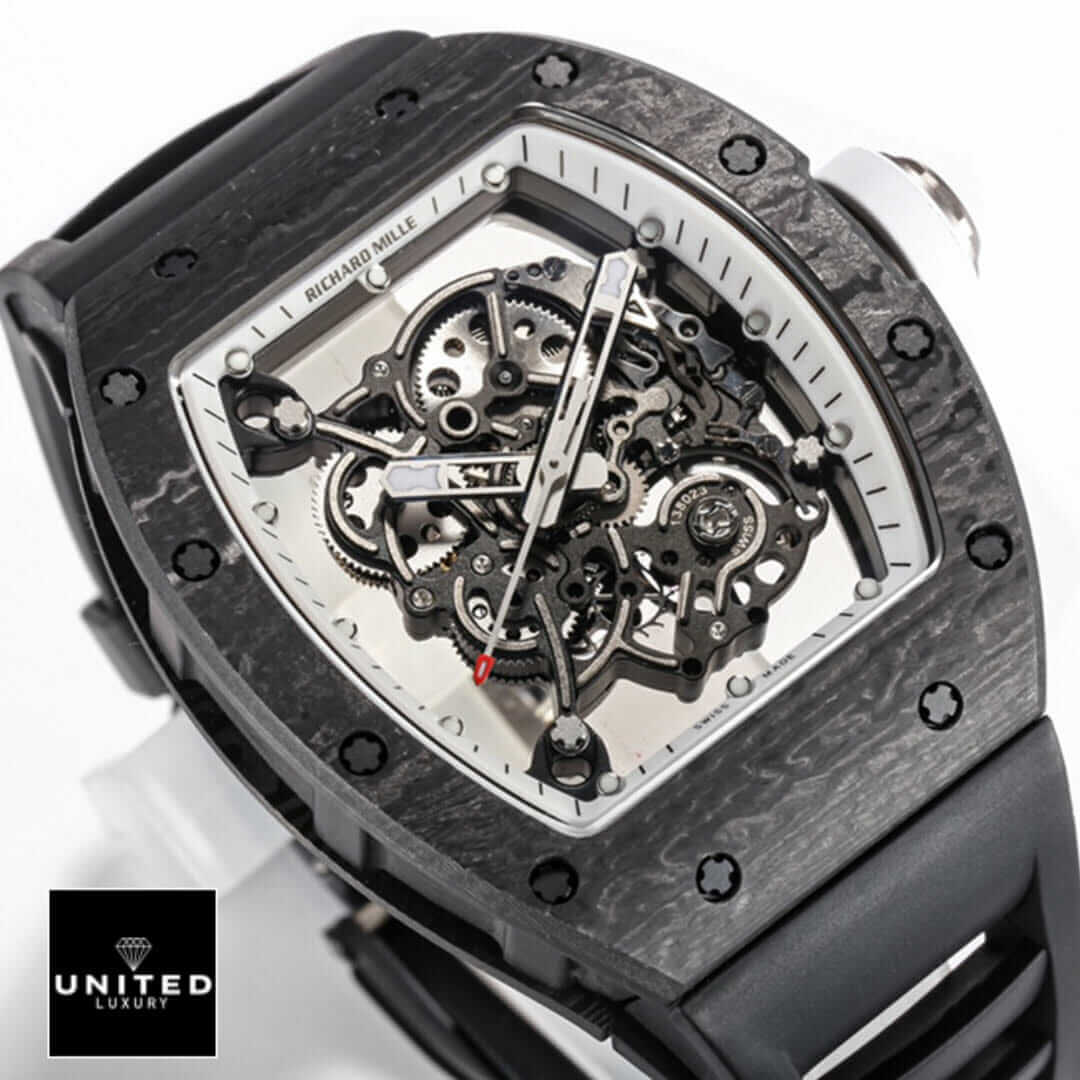 Richard Mille White Dial Black Bezel Rubber Bracelet Inspired close view