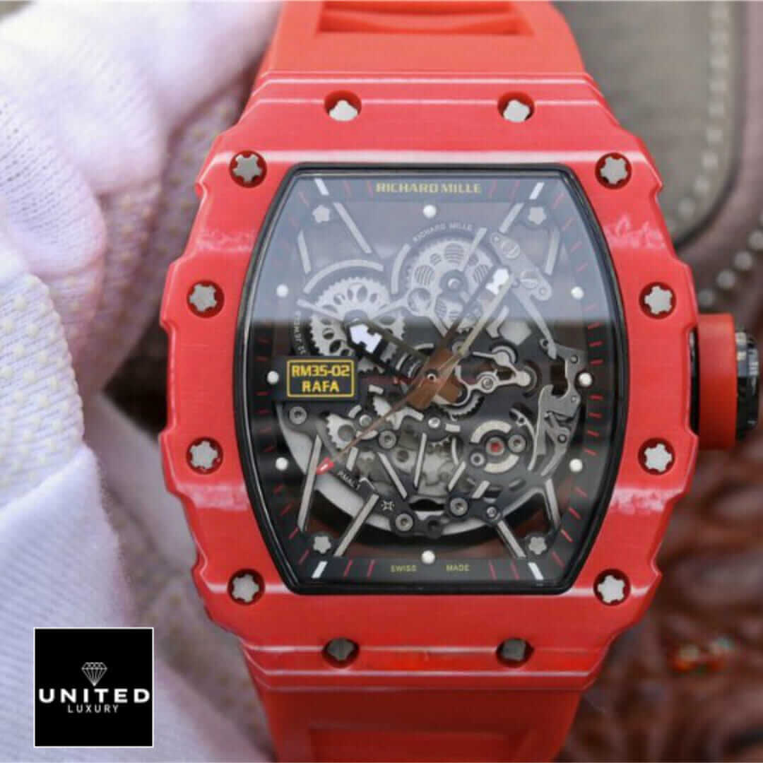 Richard Milee RM35-02 RAFA Red Bracelet Black Dial Inspired on the hand