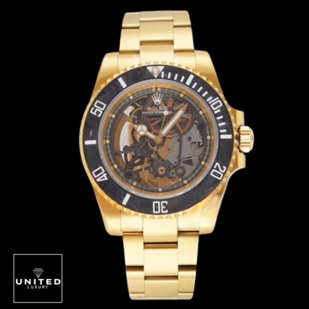 Rolex Tourbillion Gold Black Bezel Inspired black background