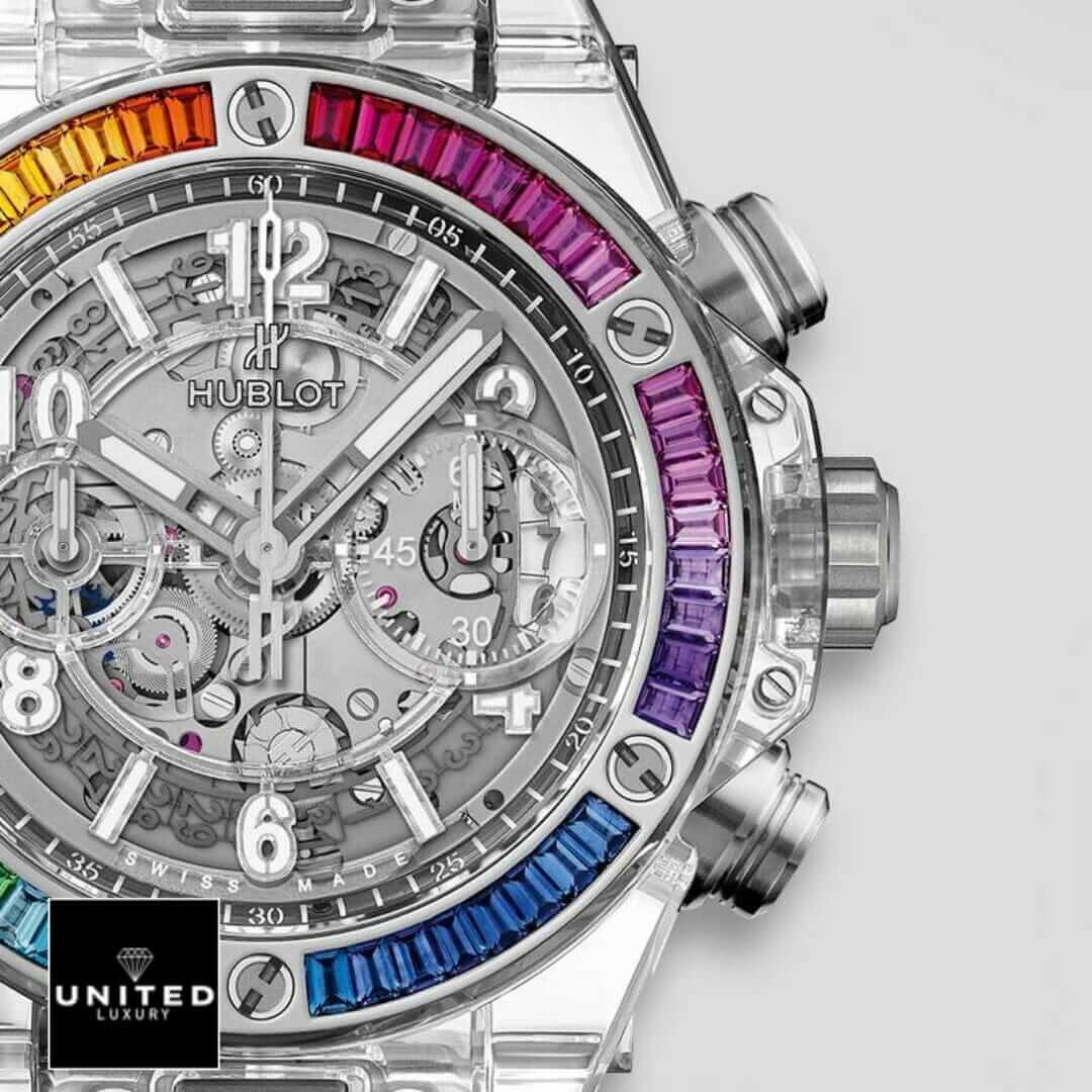 Hublot Big Bang Rainbow Bezel White Dial Inspired white background