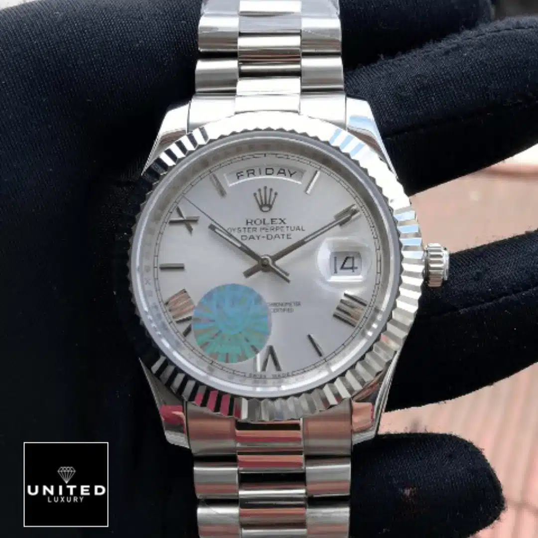 Day-Date 228239 Roman Fluted Bezel White Dial Inspired on the hand