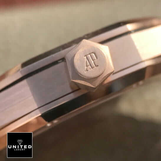 Audemars Piguet Royal Oak Rose Gold Case Inspired crown on the ap logo