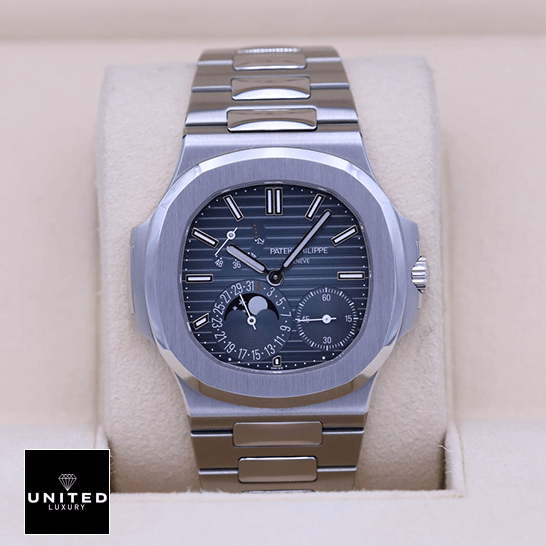 Patek Philippe 57121A-001 Nautilus Steel Blue Dial Moon Phase Inspired in the box