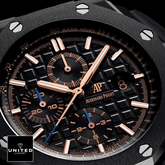 AP Royal Oak Black Dial Rose Gold Second Inspired close front view