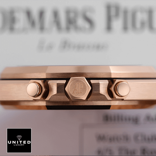 Audemars Piguet Royal Oak Rose Gold Crown Inspired push button side view