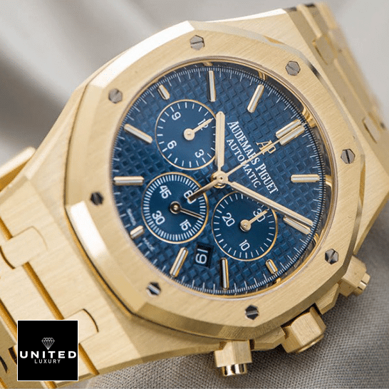 Audemars Piguet Gold Case Blue Dial Inspired crown / push button