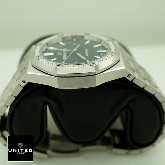 Audemars Piguet Royal Oak Blue Dial Diamond Bezel Inspired on the black stand