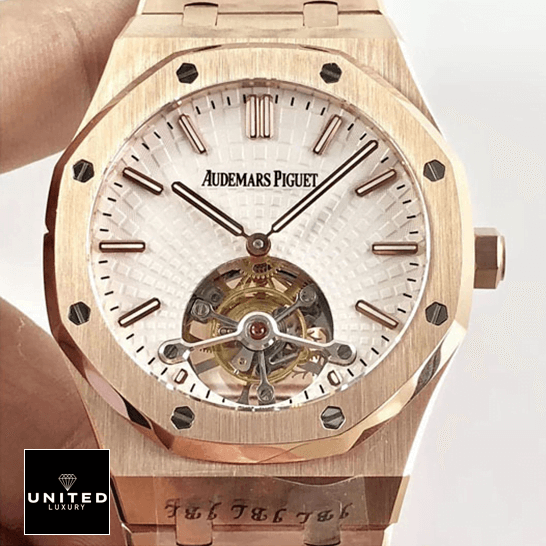 Audemars Piguet Royal Oak Tourbillion White Dial Rose Gold Case Inspired on the hand