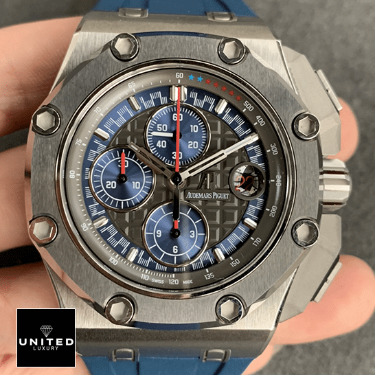 Audemars Piguet Royal Oak Black Dial Blue Rubber Bracelet Inspired front view