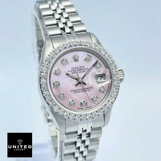 Rolex Datejust Pink Dial Diamond Bezel Inspired white background