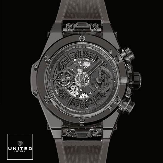 Hublot Big Bang Unico Sapphire All Black Dial Inspired black background