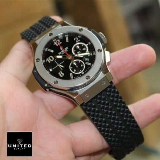 Hublot Big Bang Black Dial Steel Bezel Inspired on the hand