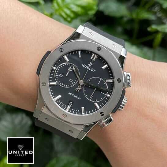 Hublot Classic Fusion Black Dial Steel Bezel Inspired on the man wrist