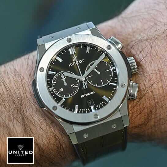 Hublot Classic Fusion Black Dial Steel Bezel Inspired on the man wrist