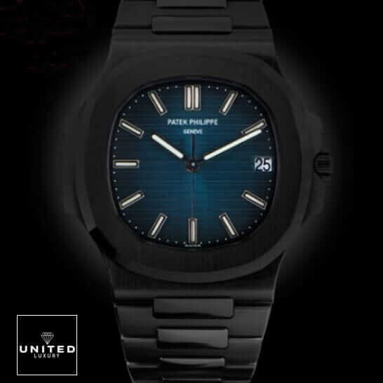 Patek Philippe Nautilus Blue Dial Front View Inspired black background