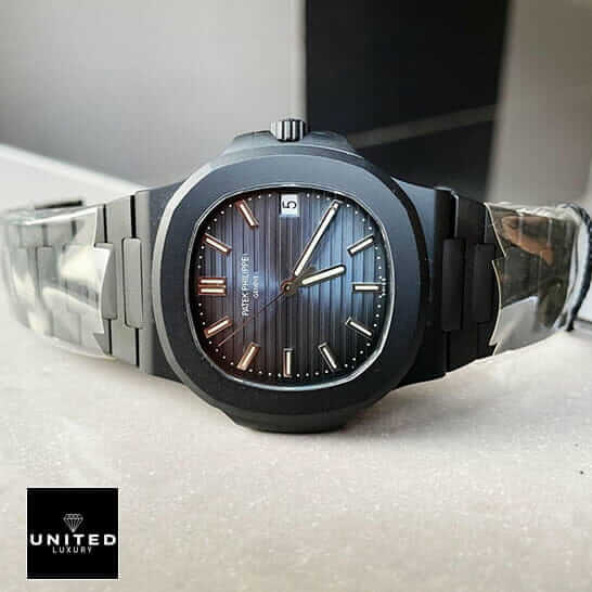 Patek Philippe Nautilus Black Case Blue Dial Inspired side view