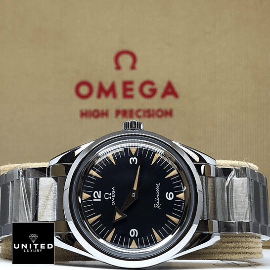 Omega Seamaster Black Dial Inspired stainless steel bracelet in the omega box