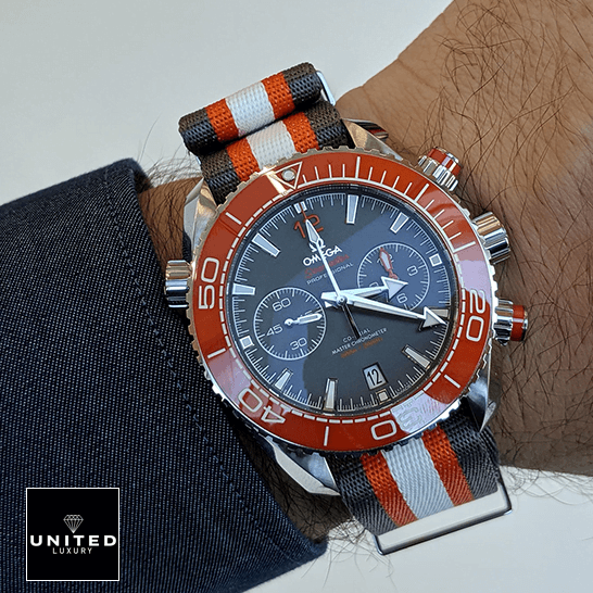 Omega Seamaster Orange Bezel Inspired on the man wrist