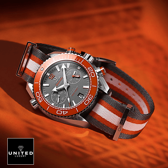 Omega Seamaster Orange Bezel Grey Dial Inspired orange background