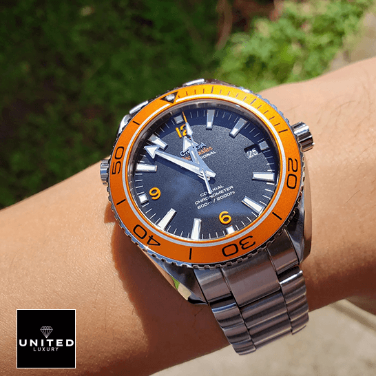 Omega Seamaster Planet Grey Dial Orange Bezel Inspired on the wrist