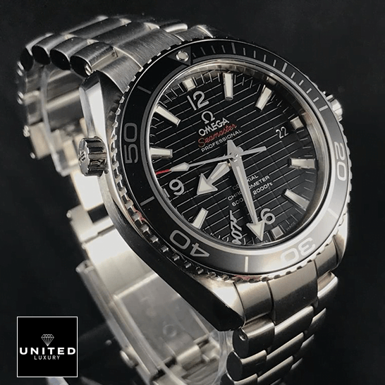 Omega Seamaster Planet Ocean Black Dial Steel Bracelet Inspired black background