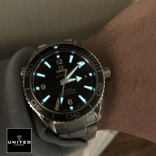 Omega Seamaster Planet Ocean Black Dial Inspired phosphor dial on the wrist