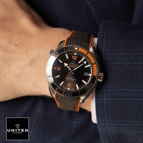 Omega Seamaster Planet Ocean Black Dial Orange Bezel Inspired on the man wrist