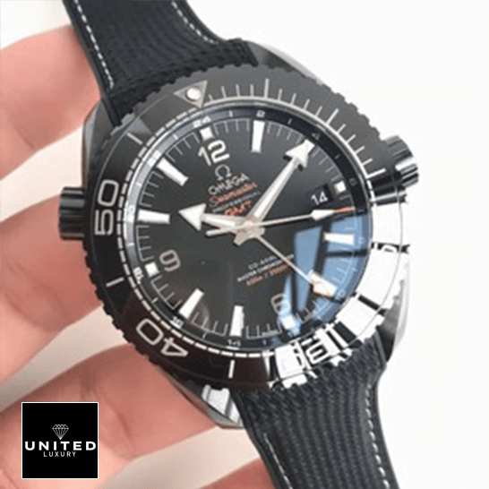 Omega Seamaster Black Dial Bezel Inspired on the hand white background