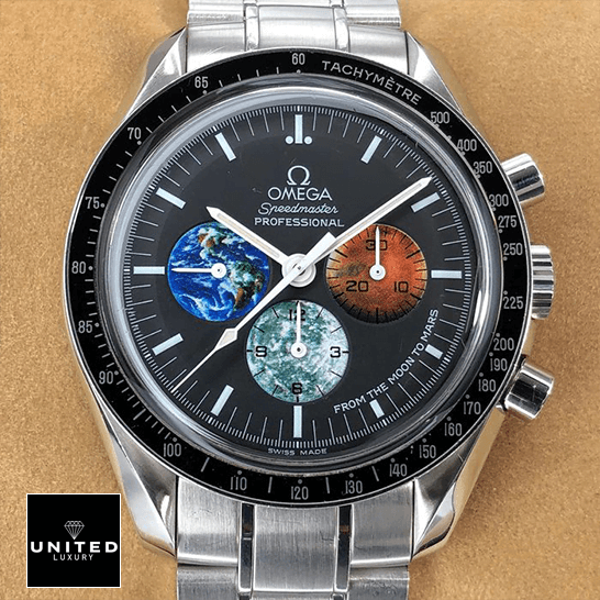 Omega Speedmaster Black Dial Black Bezel Inspired brown background