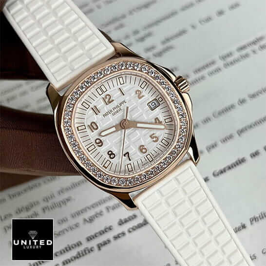 Patek Philippe Aquanaut Luce Diamond Bezel Inspired white rubber bracelet