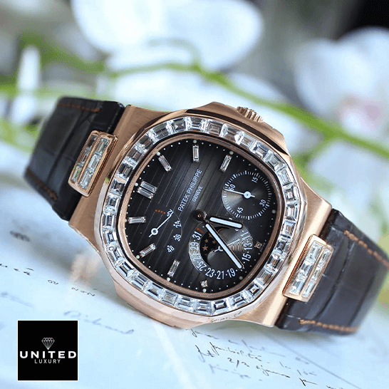 Patek Philippe Baguette Diamond Bezel Black Dial Inspired side view