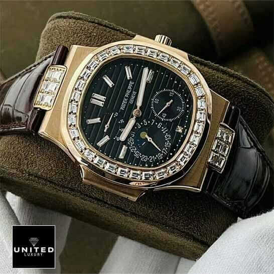 Patek Philippe Diamond Bezel Black Dial Inspired on the stand