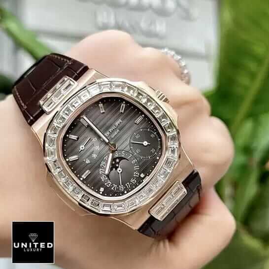 Patek Philippe Gold Case Diamond Bezel Black Dial Inspired on thhe hand