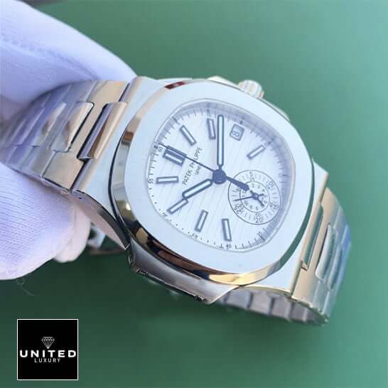 Patek Philippe White Dial Geneve Steel Case Inspired green background