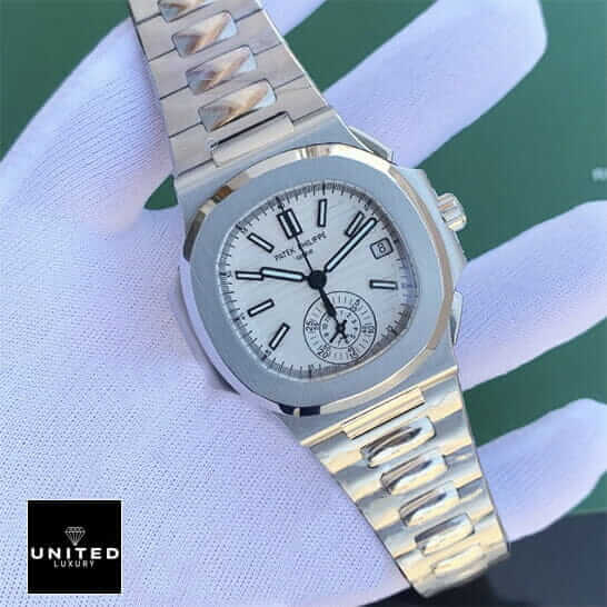 Patek Philippe White Dial Geneve Steel Bracelet Inspired on the hand