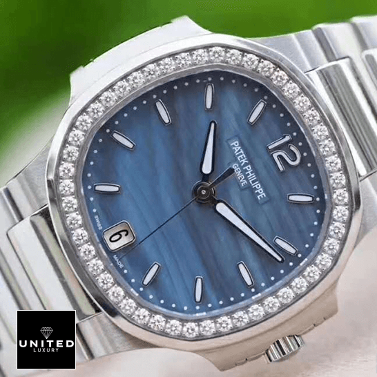 Patek Philippe Blue Dial Stainless Steel Diamond Bezel Inspired front view