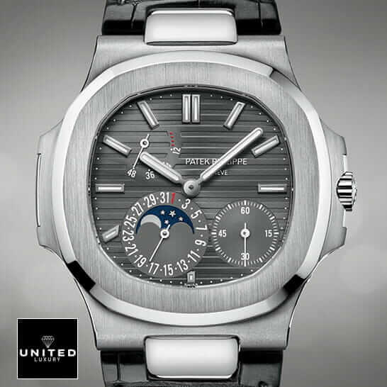 Patek Philippe Nautilus Moon Phase Inspired grey background