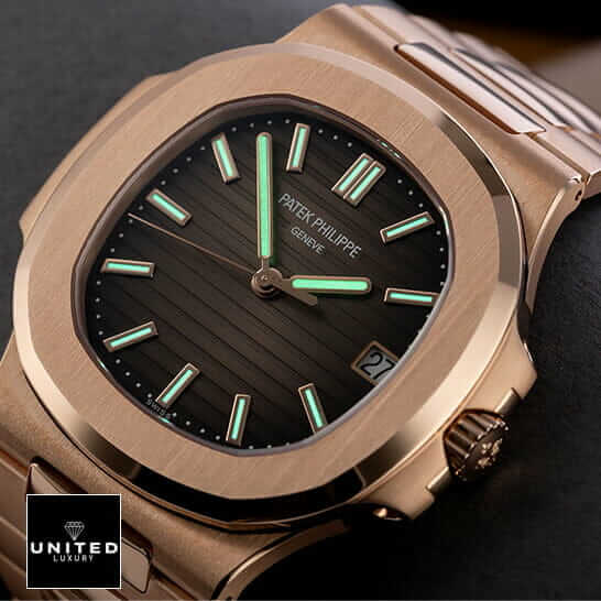 Patek Philippe Nautilus Geneve Black Dial Rose Gold Bezel Inspired dial phospor