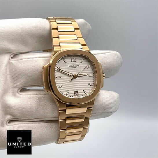 Patek Philippe Rose Gold White Dial Inspired on the white glove hand white background