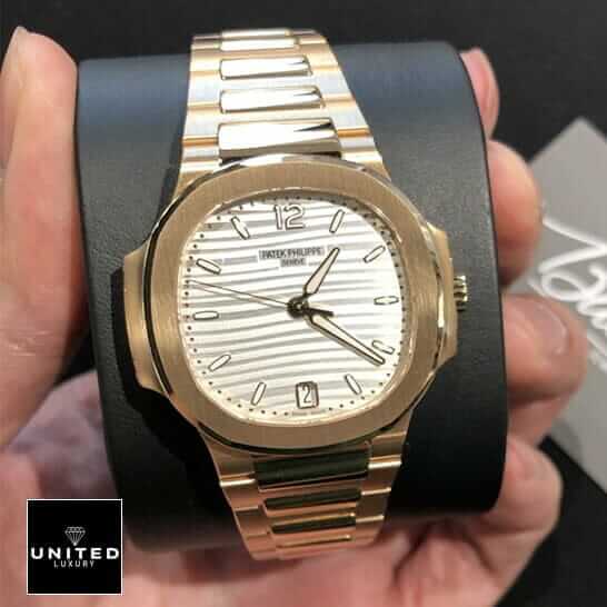 Patek Philippe Rose Gold White Dial Inspired on the stand